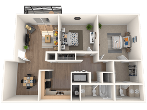 Floor plan for 2 beds, 2 baths, 1200 sqft